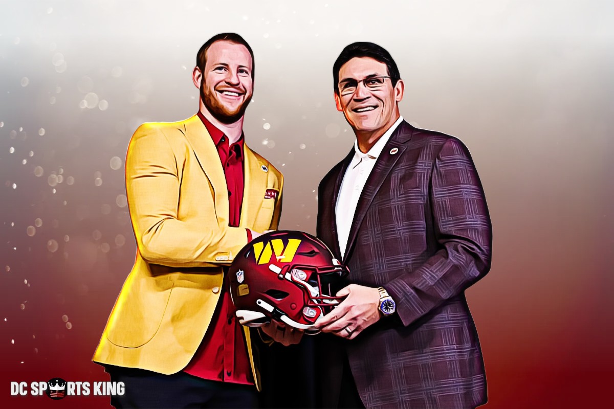 Carson Wentz roasted for Commanders-colored suit